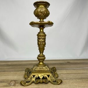 Antique Ornate Brass French Style Candlestick Holder